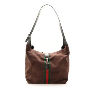 Gucci Suede Textured Dollar Calfskin Web Medium Jackie 1961 Crossbody Bag Brown