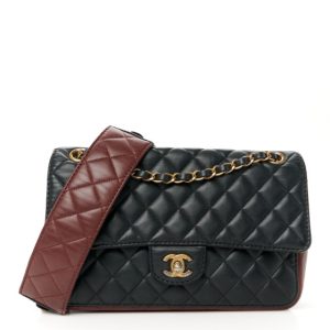 Chanel Calfskin Quilted Strap Into Flap Bag Black Brown