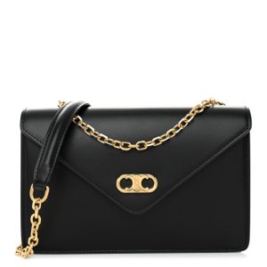 Celine Shiny Calfskin Triomphe Maillon Wallet on Chain Black