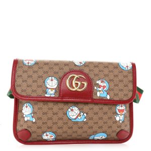 Gucci X DORAEMON Mini Vintage GG Supreme Monogram Web Slim Belt Bag Beige Cherry Red
