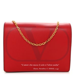 Valentino Garavani Calfskin Love Lab Go Logo Wallet on Chain Rouge Pur