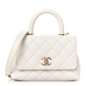 Chanel Caviar Quilted Extra Mini Coco Handle Flap White