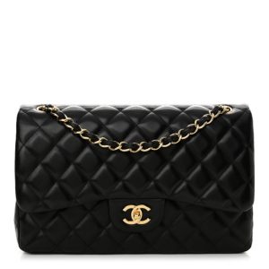 Chanel Lambskin Quilted Jumbo Double Flap Black
