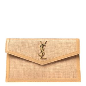 Saint Laurent Micro Raffia Uptown Pouch Natural Hay Blush