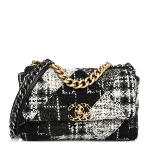 Chanel Tweed Quilted Medium Chanel 19 Flap Black White