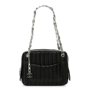 Chanel Lambskin Vertical Quilted Mademoiselle Small Camera Case Black