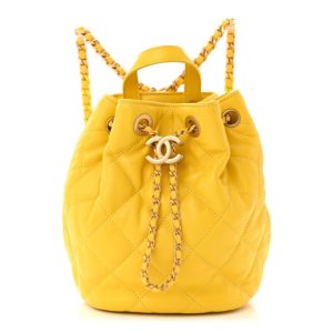 Chanel Lambskin Quilted Drawstring Backpack Yellow