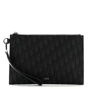 Christian Dior Oblique Jacquard A5 Flat Pouch Wristlet Black