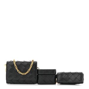 Bottega Veneta Nappa Intrecciato Card Case On Chain Black