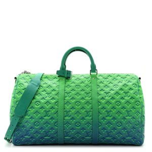 Louis Vuitton Taurillon Illusion Keepall Bandouliere 50 Bleu Vert