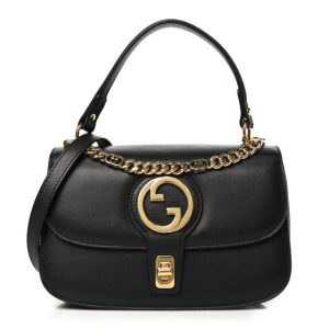 Gucci Roxy Calfskin Small Blondie Top Handle Shoulder Flap Bag Black