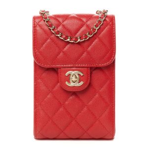 Chanel Caviar Quilted Classic Phone Holder Red