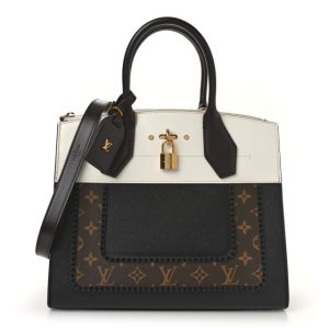 Louis Vuitton Calfskin Monogram City Steamer MM Black White