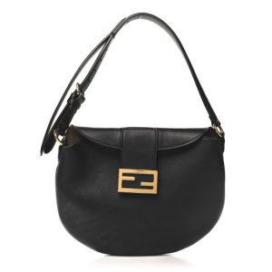 Fendi Vitello Grace Suede Small Croissant Hobo Black