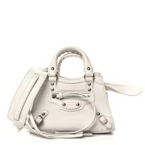 Balenciaga Grained Calfskin Neo Classic Silver Hardware Nano City Crossbody White
