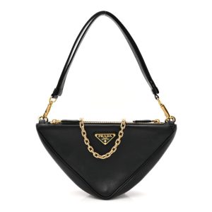 Prada Jacquard Calfskin Triangolo Symbole Embroidered Mini Triangle Double Bag Black Ciliegia
