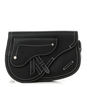 Christian Dior X KAWS Grained Calfskin Saddle Pouch Black