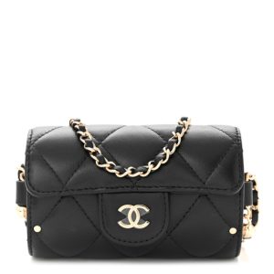 Chanel Lambskin Quilted Box Of Secrets Card Holder With Chain Black
