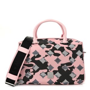 MCM Nylon Camo Top Handle Satchel Pink Blush