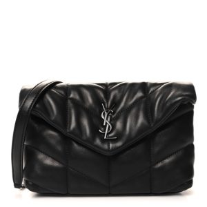 Saint Laurent Calfskin Quilted Toy Loulou Puffer Monogram Monochrome Chain Satchel Black