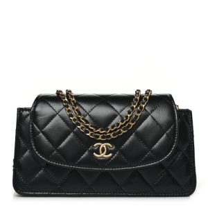 Chanel Lambskin Quilted Phone Holder Flap Black