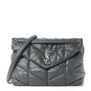 Saint Laurent Lambskin Quilted Medium Loulou Puffer Monogram Chain Satchel Concrete