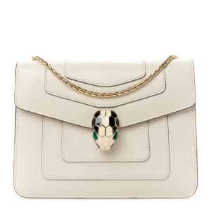 Bulgari Calfskin Small Serpenti Forever Snake Strap Crossbody Bag White Agate