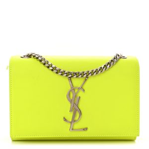 Saint Laurent Smooth Calfskin Small Monogram Kate Satchel Neon Yellow