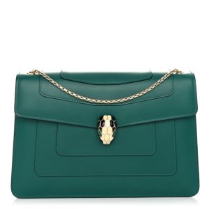 Bulgari Calfskin Serpenti Forever Shoulder Bag Emerald Green