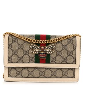 Gucci GG Supreme Monogram Web Queen Margaret Chain Wallet White