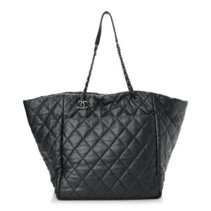 Chanel Metallic Lambskin Quilted Large Week End on Mars Tote Dark Grey