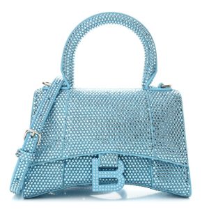 Balenciaga Strass Suede Hourglass Top Handle Bag XS Light Blue