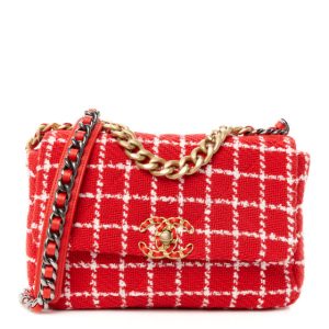 Chanel Tweed Quilted Medium Chanel 19 Flap Red White