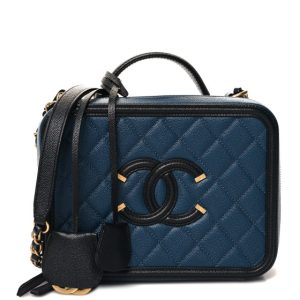 Chanel Caviar Quilted Medium CC Filigree Vanity Case Navy