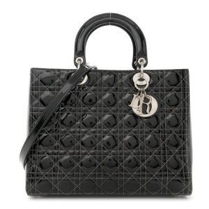 Christian Dior Patent Cannage Large Lady Dior Black White