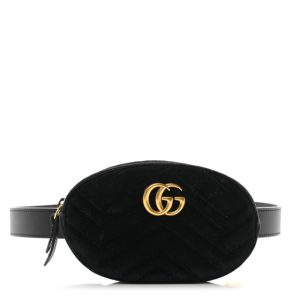 Gucci Velvet Matelasse GG Marmont Belt Bag 95 38 Black