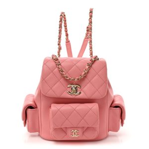 Chanel Shiny Caviar Quilted Small Pockets Drawstring Backpack Pink