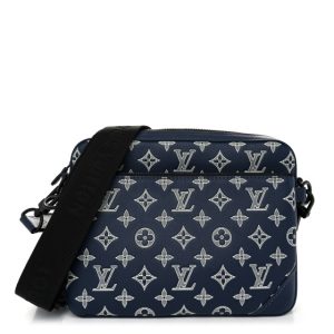 Louis Vuitton Calfskin Monogram Shadow Trio Messenger Navy White