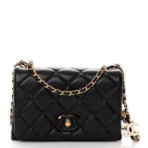 Chanel Shiny Lambskin Quilted Enamel CC Mini Flap Black