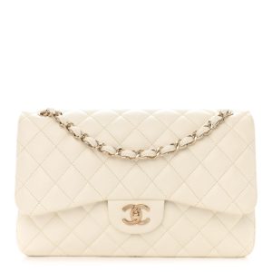 Chanel Caviar Quilted Jumbo Double Flap White