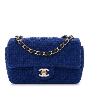 Chanel Tweed Quilted Mini Rectangular Flap Blue