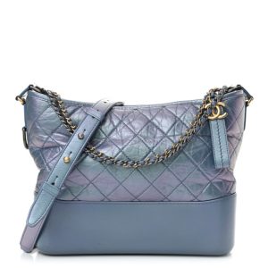 Chanel Iridescent Aged Calfskin Quilted Medium Gabrielle Hobo Blue