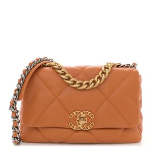 Chanel Lambskin Quilted Medium Chanel 19 Flap Light Brown
