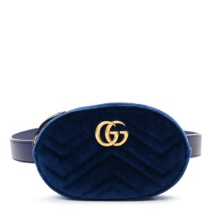 Gucci Velvet Matelasse GG Marmont Belt Bag Cobalt Blue