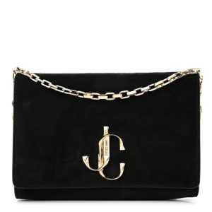 Jimmy Choo Suede Varenne Chain Clutch Black
