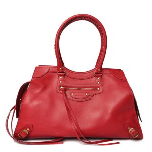 Balenciaga Grained Calfskin Neo Classic Gold Hardware Large Top Handle Bag Medium Red