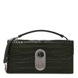 Christian Louboutin Calfskin Alligator Embossed Elisa Baguette Forest Night