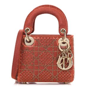 Christian Dior Canvas Cannage Crystal Beaded Embroidery Micro Lady Dior Orange