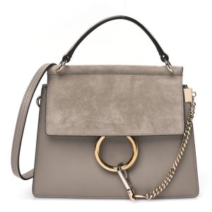 Chloe Suede Calfskin Small Faye Top Handle Bag Motty Grey