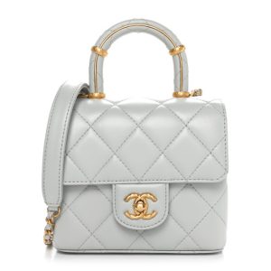 Chanel Lambskin Handle Crush Top Handle Flap Bag Grey